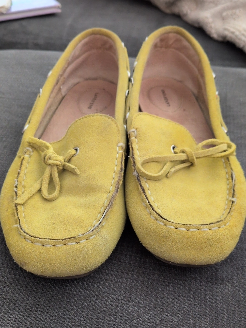 Lands' End Yellow/Green Suede Moccasins with Bow